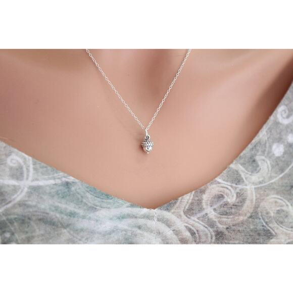 Sterling Silver Acorn Necklace, Silver Acorn Necklace - Picture 1 of 8
